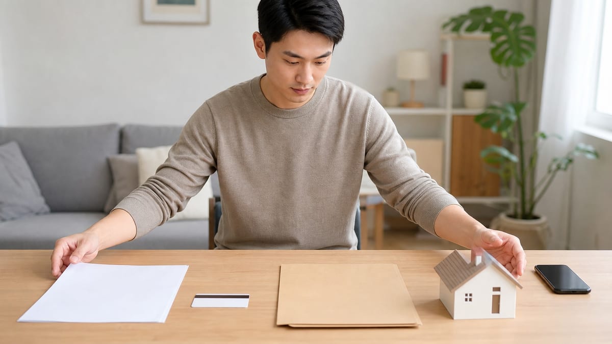 购房者在家中分组整理住房公积金提取所需的房屋、身份和账户材料