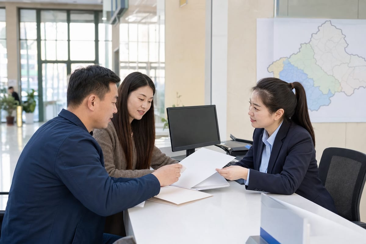房屋交易双方在博乐行政服务窗口核对兵地过户资料