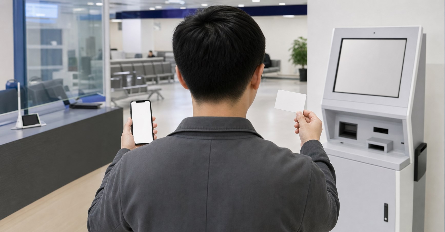 驾驶人在公共服务区比较手机、自助设备和窗口三种换证渠道的无文字场景