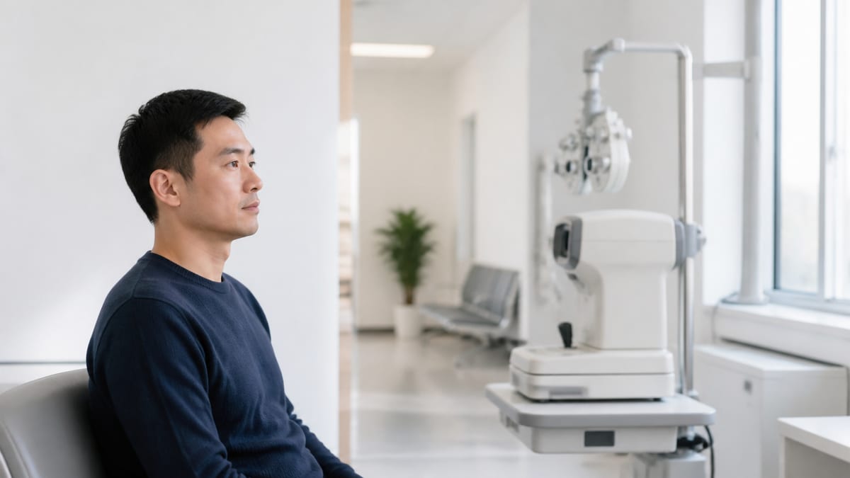 莱芜驾驶人在医院明亮体检区等待视力检查