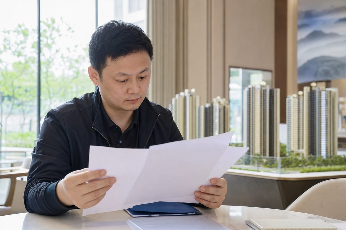 购房人在售楼处核对预售许可证和购房合同